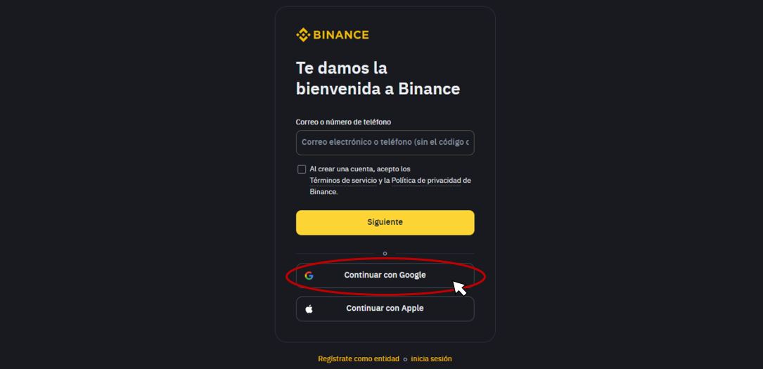 binance-registro-google
